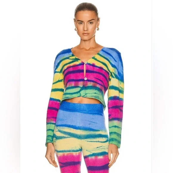 The Elder Statesman Cashmere Set Frank Cardigan and Dip Dye Chunky Cable Shorts - Picture 14 of 15